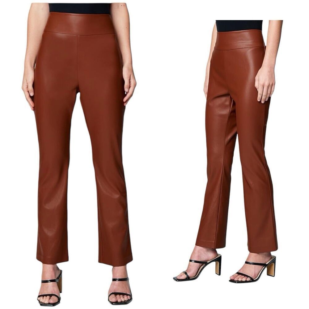Blank NYC Pants Womens 26 Brown Vegan Cropped Kick Flare Ankle Faux Leather NEW